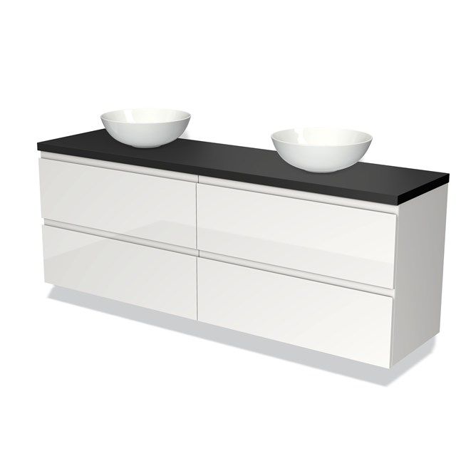 Maxaro Badkamermeubel Modulo Plato 180cm Hoogglans Wit 4 Lades Greeploos Mat Zwart Blad