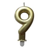 Homéa Birthday Candle Number 9 with Plastic Holder, H 7.5 cm, Gold Colored