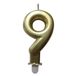 Homéa Birthday Candle Number 9 with Plastic Holder, H 7.5 cm, Gold Colored