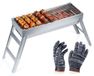 Vilde | Barbecue de camping en acier inoxydable pliable - 73x21x37 cm - Grand gril nomade livré avec gants