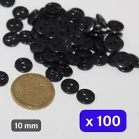 100 Zwarte Nylon Knopen - 10mm - 2 Gaats