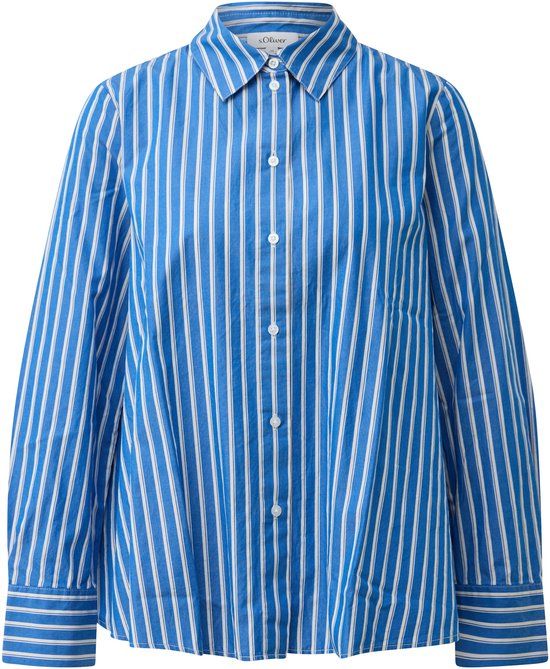 s.Oliver Gestreepte Blouse Oceaanblauw Katoen Lange Mouw Regular Fit Vrouwen Maat 40
