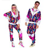 Widmann - Jaren 80-kostuum - discotrainingspak met UV-licht, jas en broek, joggingpak, retrostijl, badkamer, carnaval, Meerkleurig