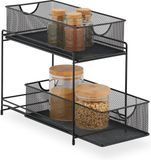 Relaxdays keuken organizer - 2 uitschuifbare manden - badkamerrek metaal - 32 x 19 x 35,5 cm - zwart