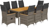 vidaXL 9-delige Tuinset met Kussens, Poly Rattan, Grijs