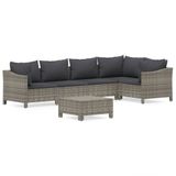 vidaXL 6-delige Loungeset met Kussens, Poly Rattan, Grijs