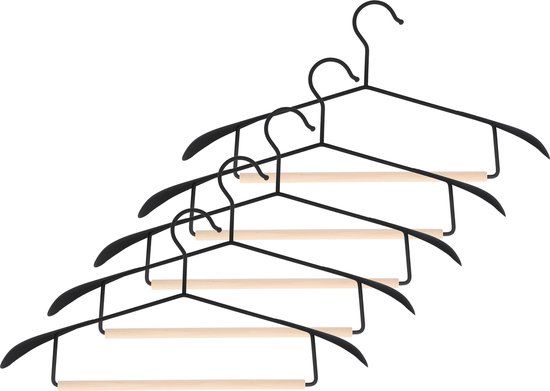 QUVIO Luxe kledinghangers - Set van 5 - Zwart en hout