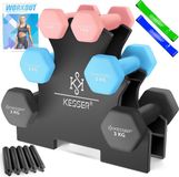 KESSER® Dumbbells Set 3 Paren (2x 1, 2 & 3kg) = 12 kg Totaal | 6x Dumbbells Verstelbaar Geschikt voor Fitness Zumba & Aerobics | Halters Gewichten Set met Standaard | Halterset met Oefeningenboekje, 2x Fitnessbanden