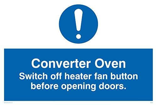 Viking Signs Viking Signs MM193-A4L-V "Converter Ovenschakelaar Off Heater Fan Button Before Opening Doors" Sign, Vinyl, 200 mm H x 300 mm W