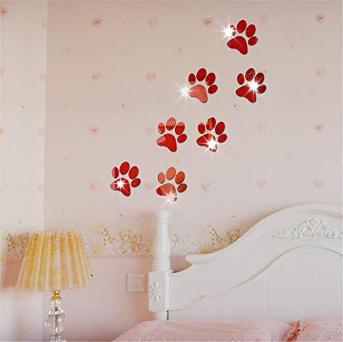 Manco Luella 10 STKS Verwijderbare Spiegel Muurstickers, Hond Paw Print Spiegel Art DIY Home Decoratieve 3D Acryl Spiegel Wandplaat Kunststof Tegels voor Thuis Woonkamer Slaapkamer Slaapbank TV Instelling Wandplafond Decoratie