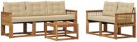 vidaXL Acacia Hout Bank Loungeset 5-zits Natuurlijk en Beige Inclusief Tafel