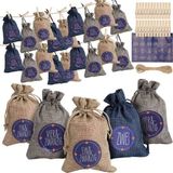 Merkloos / Sans marque DIY Adventskalender Zakjes - 24 Jute Zakjes - Blauw Stickers - Inclusief Knijpertjes en Touw - Adventskalender Zelf Vullen - Kerstdecoratie - Kerst - Kerstcadeau - Aftellen Kerst