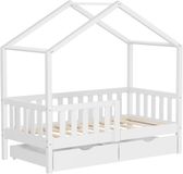 ML-Design Kinderbed Huisbed 70x140 cm Wit Hout met 2 Laden en Dak