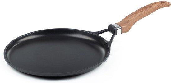 ROSMARINO Gegoten pannenkoekenpan voor inductie, bekroonde anti-aanbaklaag, verpakt in Duitsland, gegoten aluminium pannenkoekenpan met gladde minerale coating (Black Line)