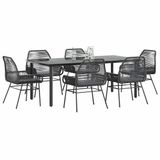 vidaXL 7-delige Tuinset met Kussens, Poly Rattan, Glas, Zwart