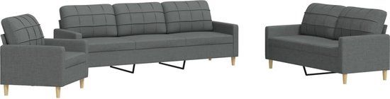 vidaXL 3-delige Loungeset Stof Donkergrijs