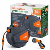 COIL Tuinslang - Retractable Tuinslanghaspel 25m + 2m – Automatisch Oprolsysteem met Smart Stop – Inclusief 9functioneel Sproeipistool – Wandmontage