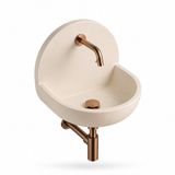 Saniclass Fuente fonteinset – halfrond – 46.5x35x43.2 cm – solid surface crème – geborsteld koperen kraan