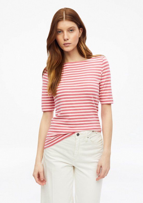 s.Oliver Gestreepte T-shirt met korte mouwen en boot hals voor dames, maat 44, roze