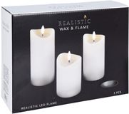 Merkloos Koopman International LED kaarsen/stompkaarsen - set van 3x st - wit - wax - met timer - D7 cm