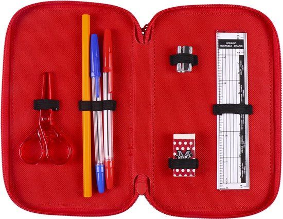 Minnie Mouse Gevulde Etui - 3 Vaks Pennenetui - 44 delig - Rood