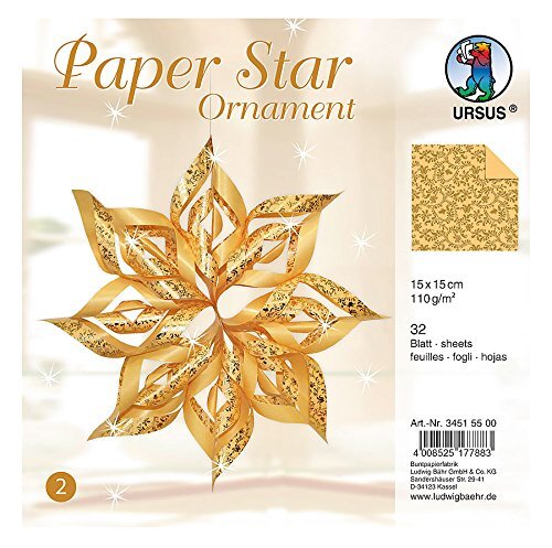 Ursus 34515500 - Paper Star Ornament 2, 4 sterren, ca. 40 x 40 cm, goud