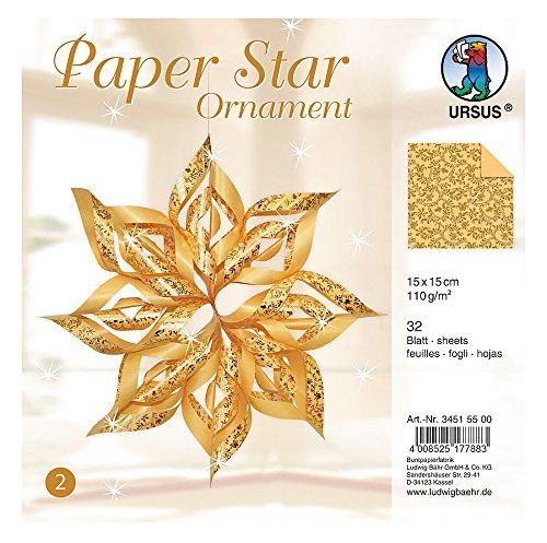 Ursus Panda Ursus 34515500 - Paper Star Ornament 2, 4 sterren, ca. 40 x 40 cm, goud