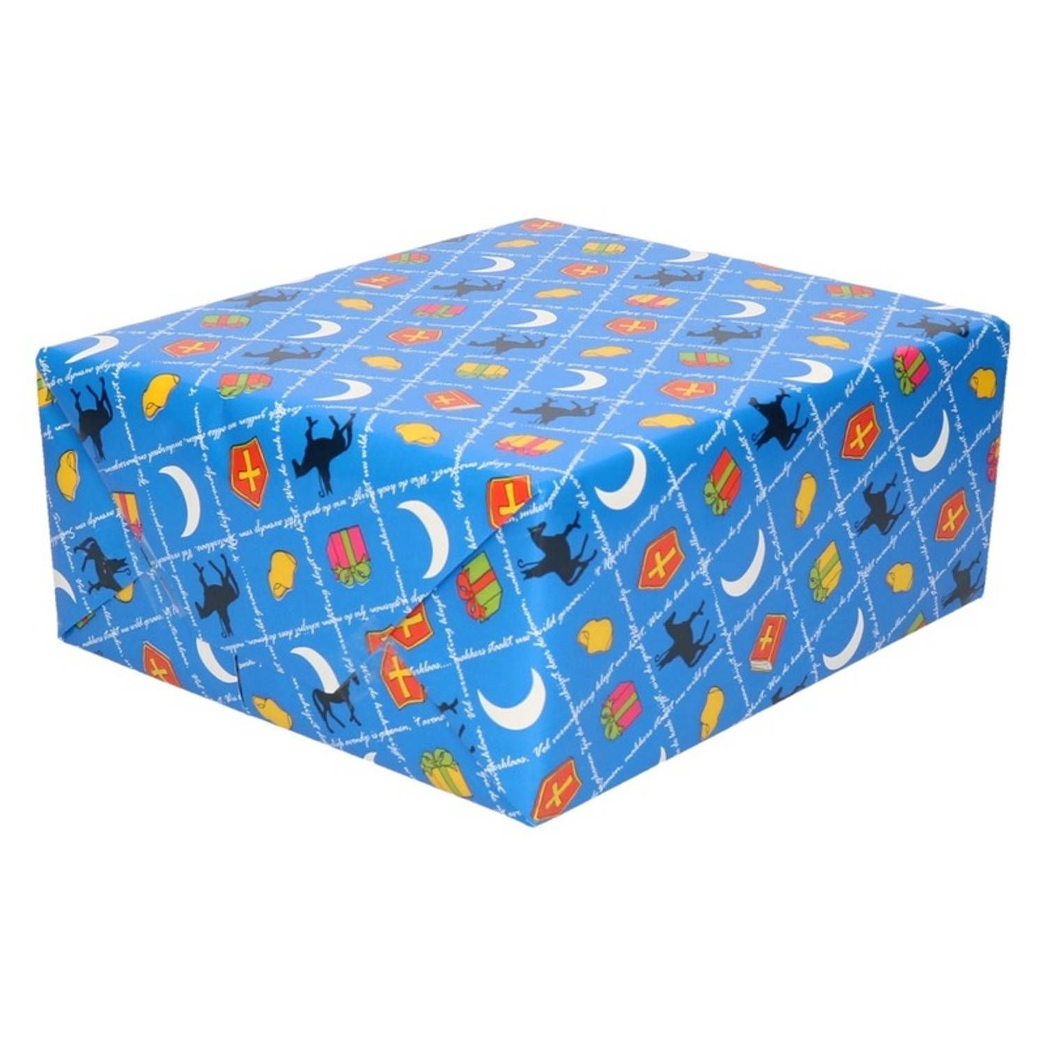 Bellatio Decorations Sinterklaas Kadopapier Print Blauw 250 x 70 cm - 5 Rollen