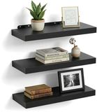 Relaxdays Wandplank zwevend - set van 3 - 60 cm - zwart