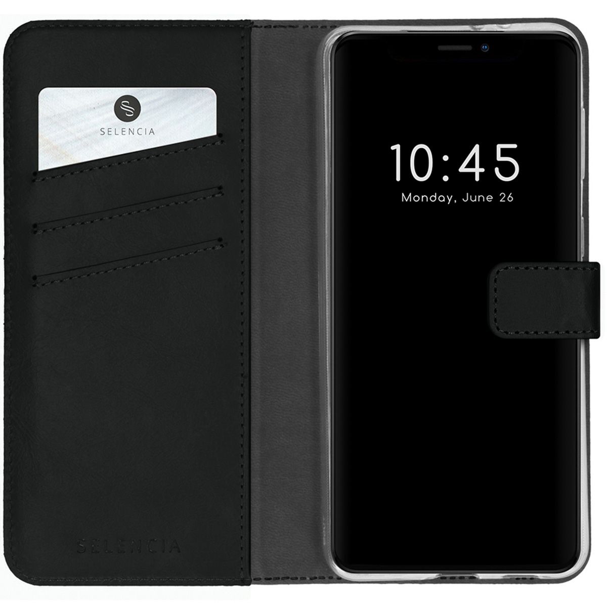 Selencia Echt Lederen Bookcase iPhone 13 Pro Max - Zwart - Flip Case with Card Holder