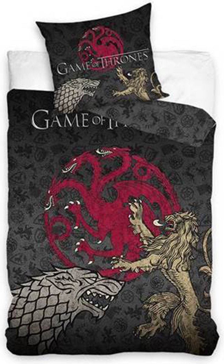 Game of Thrones Game of Thrones - Stark Lupo Lannister Leone Targaryen Drago - dekbedovertrek 140 x 200 cm en kussensloop 60 x 70 cm - 100% katoen