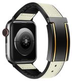 Wigento Apple Watch SE 2023 44mm: hoogwaardige kunstlederen/siliconen band met magnetische sluiting, vervanging, beige