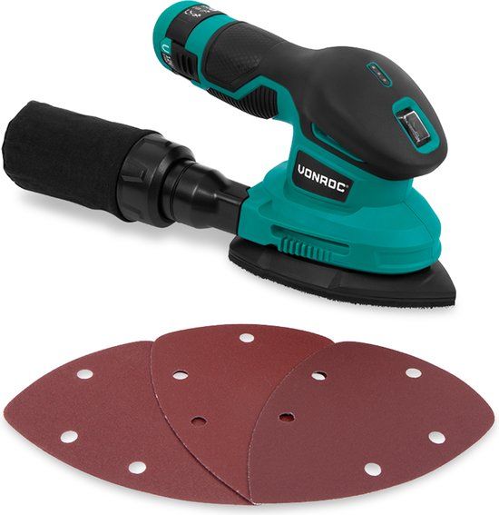 VONROC Accu Schuurmachine 12V - Incl. Accu, usb-c kabel en schuurpapier