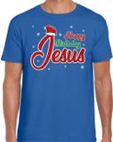 Bellatio Decorations Shoppartners Bv Fout Kerst shirt / t-shirt - Happy birthday Jesus / Jezus - blauw - heren - kerstkleding / kerst outfit S