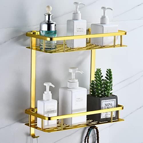 maifey Doucheplank Goud, Badkamerplanken Zonder Boren Muur Gemonteerd Ruimte Aluminium Douche Planken, Lijm Installatie, Anti Roest, Waterdicht (2 lagen, Gold)