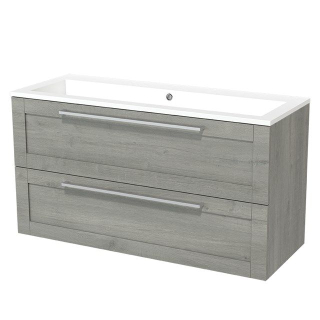 Maxaro Badkamermeubel 120cm Modulo Grijs Eiken 2 lades Kader Wastafel Mineraalmarmer