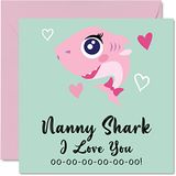 Verjaardagskaarten Nanny Shark Verjaardagskaarten voor Nanny - Nanny Shark - Nanny Moederdagkaart van Kleindochter Kleinzoon, Gelukkige Verjaardag Nanny Nan van Peuter Baby, 145mm x 145mm Seizoensgebonden Nannie Nanna Grappige Wenskaarten