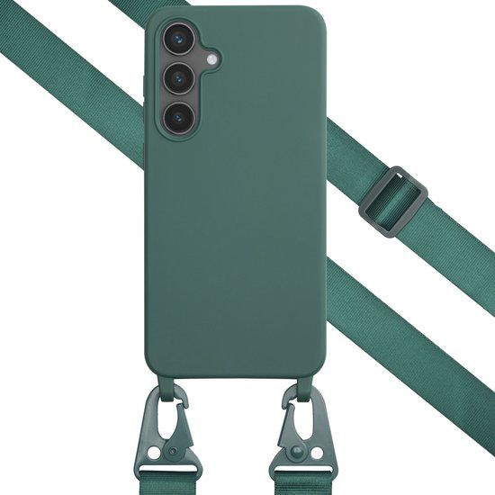 Selencia Siliconen hoesje met afneembaar koord voor de Samsung Galaxy S24 FE - Donkergroen