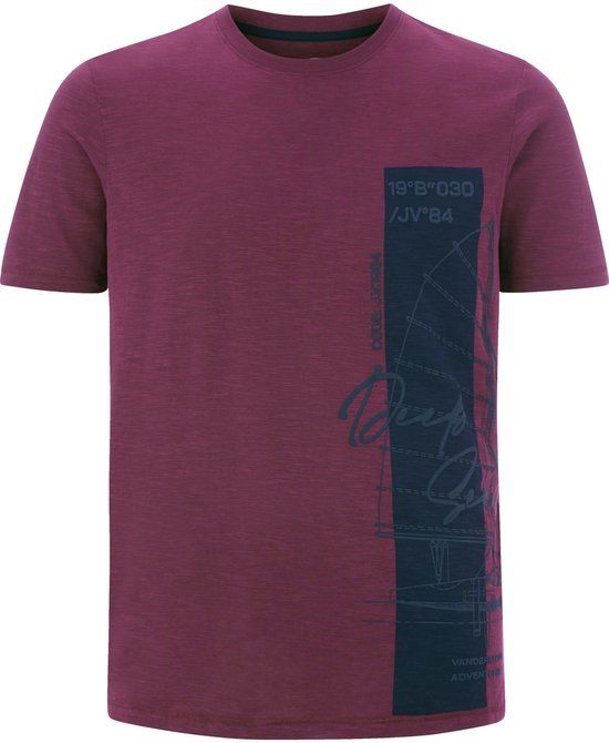 Jan Vanderstorm heren T-shirt - 68/70 - donkerrood - Katoen - Ronde hals - Korte mouw - Loose Fit - Casual - Plus Size