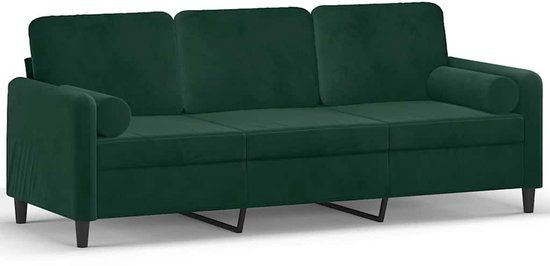 vidaXL Driezitsbank met sierkussens 180 cm fluweel donkergroen