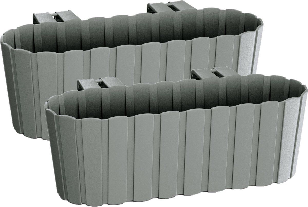 Prosperplast Set van 3x balkon plantenbakken met haken grijs 38 cm - Kunststof