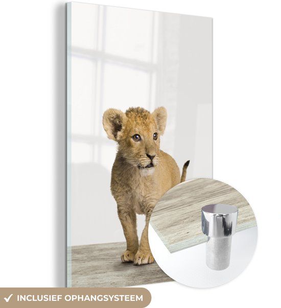 MuchoWow® Glass Painting 20x30 cm - Acrylic Glass Painting - Lion Cub - Children - Boys - Animals - Girls - Photo on Glass - Paintings