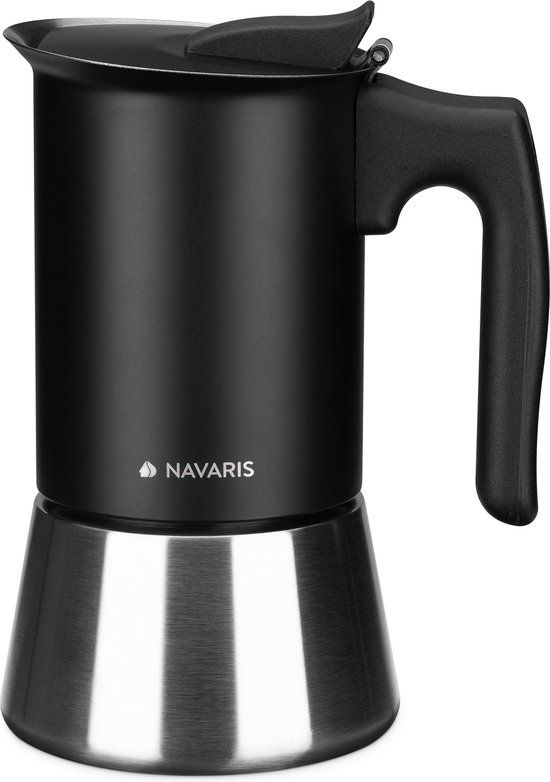 Navaris Percolator - 4 Kopjes - 200 ml - Zwart - RVS - Geschikt voor Inductie, Gas & Elektrisch