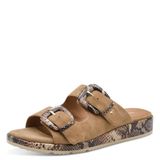 Tamaris - Dames - Muiltjes - Beige - Suède/Textiel - Hakhoogte 8 cm en hoger - Maat 37