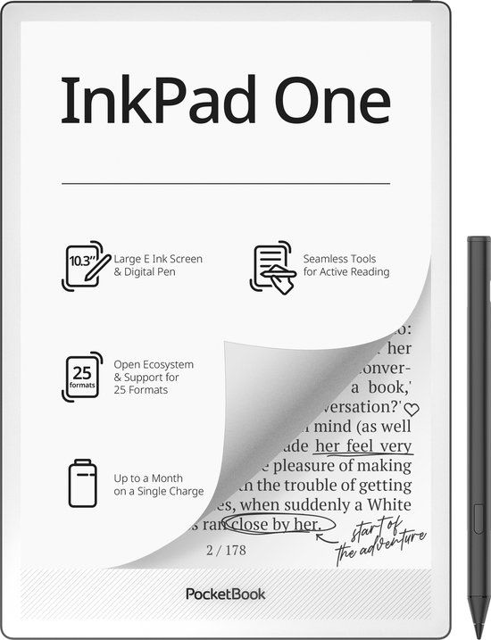 PocketBook InkPad One e-note – 10.3 inch E Ink-scherm – 32 GB – met stylus – Matte Black