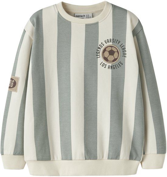 NAME IT Jongens Sweater NMMLANE LS NREG SWEAT BRU - Gestreept - Katoen - Ronde hals - Maat 122/128 - Ecru