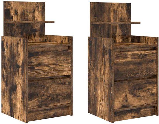 vidaXL Nachtkastjes met 2 lades, 2 stuks, gerookt eiken, 38x34x80 cm