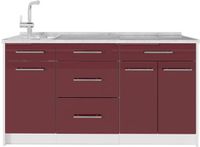 Vicco Keukenblok Fame-Line, Bordeauxrode hoogglans/Wit, 150 cm marmer werkblad
