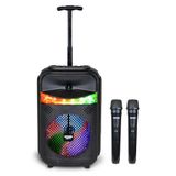 Bontempi Akoestische draadloze trolleybox met 2 draadloze microfoons, RGB-verlichting, afstandsbediening, display, TWS-functie, 39,5 x 22,5 x 19 cm