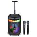 Bontempi Akoestische draadloze trolleybox met 2 draadloze microfoons, RGB-verlichting, afstandsbediening, display, TWS-functie, 39,5 x 22,5 x 19 cm
